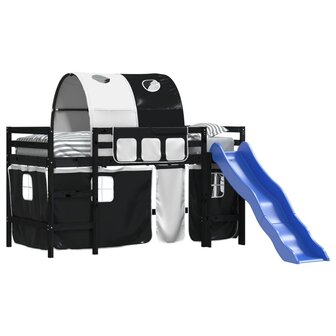 Kinderhoogslaper met tunnel 80x200 cm grenenhout wit en zwart 3