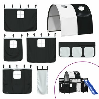 Kinderhoogslaper met tunnel 80x200 cm grenenhout wit en zwart 8