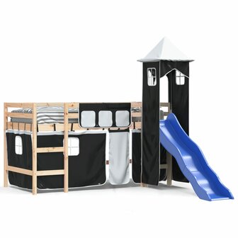 Kinderhoogslaper met toren 80x200 cm grenenhout wit en zwart 2