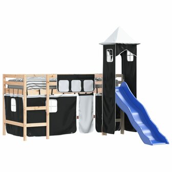 Kinderhoogslaper met toren 80x200 cm grenenhout wit en zwart 3
