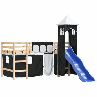 Kinderhoogslaper met toren 80x200 cm grenenhout wit en zwart 4