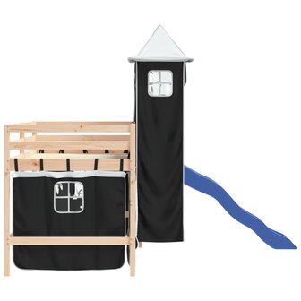 Kinderhoogslaper met toren 80x200 cm grenenhout wit en zwart 6