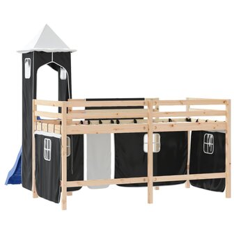 Kinderhoogslaper met toren 80x200 cm grenenhout wit en zwart 7
