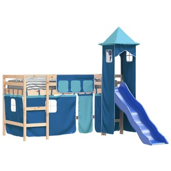 Kinderhoogslaper met toren 80x200 cm massief grenenhout blauw 3