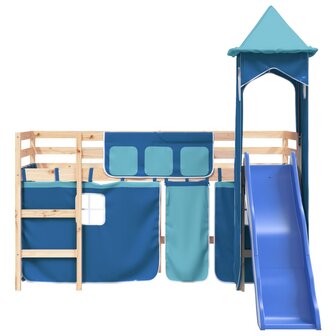 Kinderhoogslaper met toren 80x200 cm massief grenenhout blauw 5