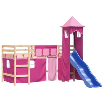 Kinderhoogslaper met toren 80x200 cm massief grenenhout roze 4