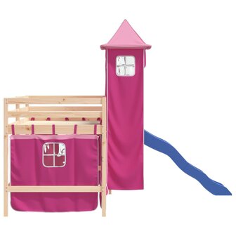 Kinderhoogslaper met toren 80x200 cm massief grenenhout roze 6