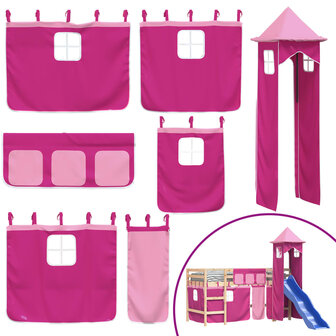 Kinderhoogslaper met toren 80x200 cm massief grenenhout roze 8