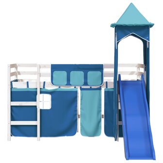 Kinderhoogslaper met toren 80x200 cm massief grenenhout blauw 5