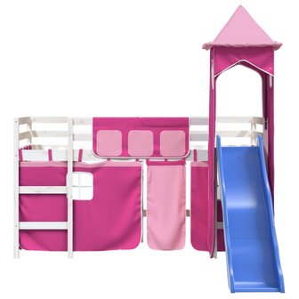Kinderhoogslaper met toren 80x200 cm massief grenenhout roze 5