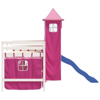 Kinderhoogslaper met toren 80x200 cm massief grenenhout roze 6
