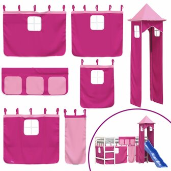 Kinderhoogslaper met toren 80x200 cm massief grenenhout roze 8