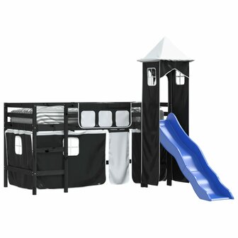 Kinderhoogslaper met toren 80x200 cm grenenhout wit en zwart 3