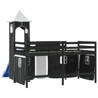 Kinderhoogslaper met toren 80x200 cm grenenhout wit en zwart 7