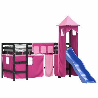 Kinderhoogslaper met toren 80x200 cm massief grenenhout roze 3