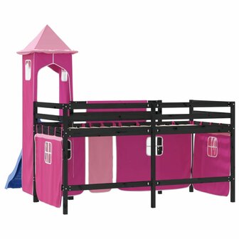 Kinderhoogslaper met toren 80x200 cm massief grenenhout roze 7