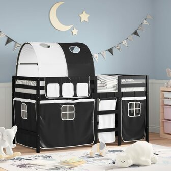 Kinderhoogslaper met tunnel 90x190 cm grenenhout wit en zwart 1