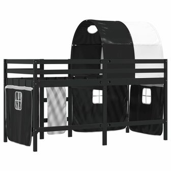 Kinderhoogslaper met tunnel 90x190 cm grenenhout wit en zwart 6