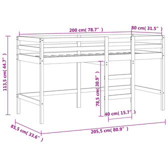 Kinderhoogslaper met ladder 80x200 cm massief grenenhout wit 11