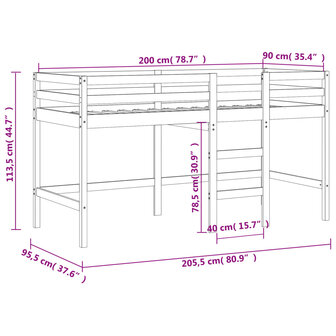 Kinderhoogslaper met ladder 90x200 cm massief grenenhout zwart 11