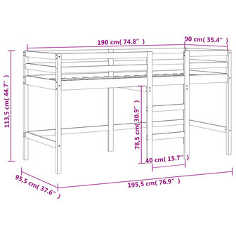 Kinderhoogslaper met ladder 90x190 cm massief grenenhout zwart 11