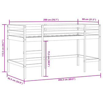 Kinderhoogslaper met ladder 80x200 cm massief grenenhout wit 11