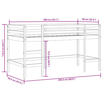 Kinderhoogslaper met ladder 90x200 cm massief grenenhout 11