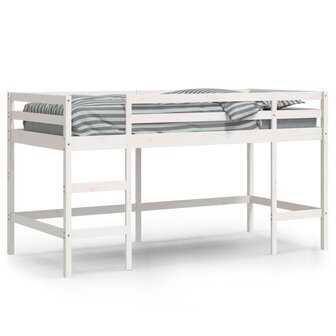 Kinderhoogslaper met ladder 90x200 cm massief grenenhout wit 3