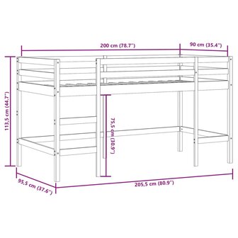 Kinderhoogslaper met ladder 90x200 cm massief grenenhout wit 11