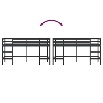 Kinderhoogslaper met ladder 90x200 cm massief grenenhout zwart 8