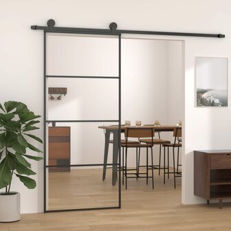 Schuifdeur 90x205 cm aluminium en ESG-glas zwart 1