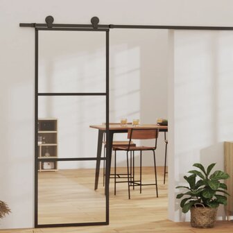 Schuifdeur 76x205 cm ESG-glas en aluminium zwart 1