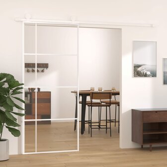Schuifdeur 90x205 cm ESG-glas en aluminium wit 1