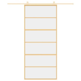 Schuifdeur 90x205 cm helder ESG-glas en aluminium goudkleurig 3