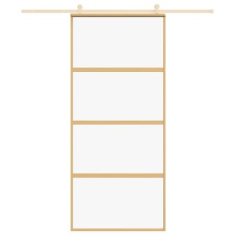 Schuifdeur 90x205 cm helder ESG-glas en aluminium goudkleurig 3