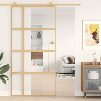Schuifdeur 102,5x205 cm helder ESG-glas en aluminium goudkleur 1