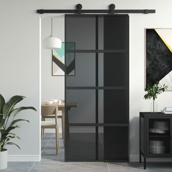 Schuifdeur 90x205 cm gehard glas en aluminium zwart 1