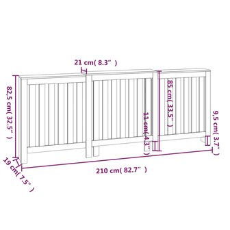 Radiatorombouw 210x21x85 cm massief grenenhout wit 8
