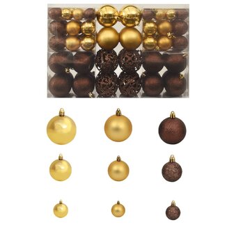 100-delige Kerstballenset 3/4/6 cm bruin/bronskleur/goudkleurig 1