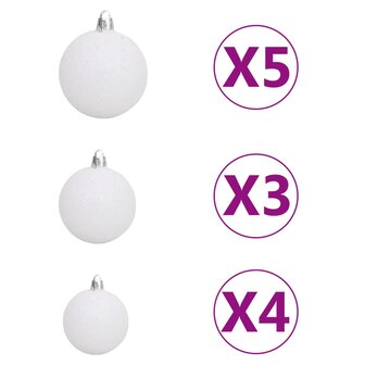 61-delige Kerstballenset met piek en 150 LED&amp;apos;s wit en grijs 6