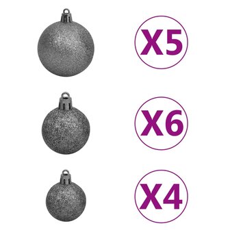 61-delige Kerstballenset met piek en 150 LED&amp;apos;s wit en grijs 7