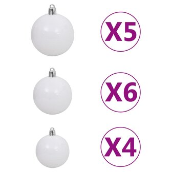 61-delige Kerstballenset met piek en 150 LED&amp;apos;s wit en grijs 8