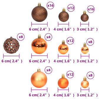 Kerstballen 100 st 3/4/6 cm bruin 8