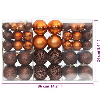 Kerstballen 100 st 3/4/6 cm bruin 9