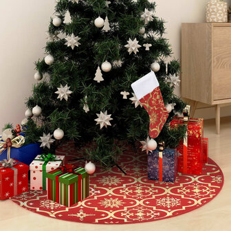 Kerstboomrok luxe met sok 122 cm stof rood 1