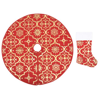 Kerstboomrok luxe met sok 122 cm stof rood 2