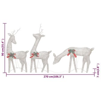 Rendierfamilie Kerstmis warmwit 270x7x90 cm mesh goudkleurig 10