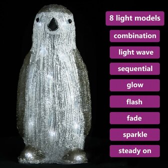 Kerstfiguur pingu&iuml;n LED binnen en buiten 30 cm acryl 3