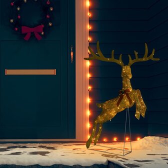 Kerstversiering vliegend rendier warmwit 120 LED&amp;apos;s goudkleurig 3