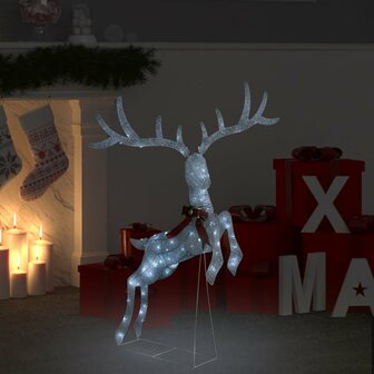 Kerstversiering vliegend rendier koudwit 120 LED&amp;apos;s wit 1